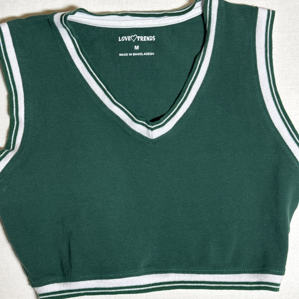 Love Trends Womens Crop Preppy Vest Golf Academia Streetwear Green and White